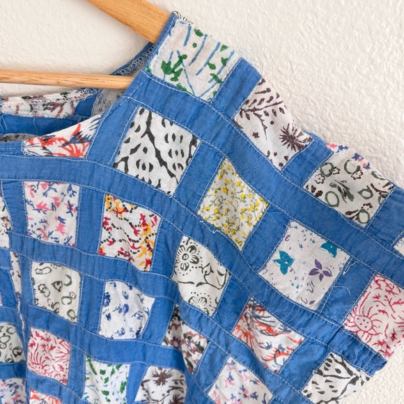 VINTAGE blue quilt topper cropped handmade top / fits up to L - Picture 3 of 5
